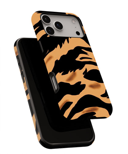 Double-Layer Semi-Handprinted Tough Matte Tiger Stripes iPhone Case