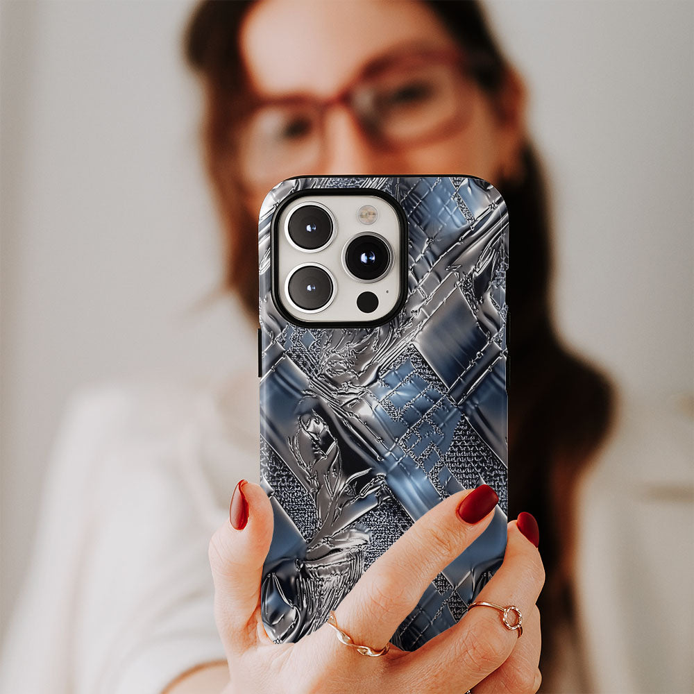 Double-Layer Semi-Handprinted Tough Matte Checks iPhone Case
