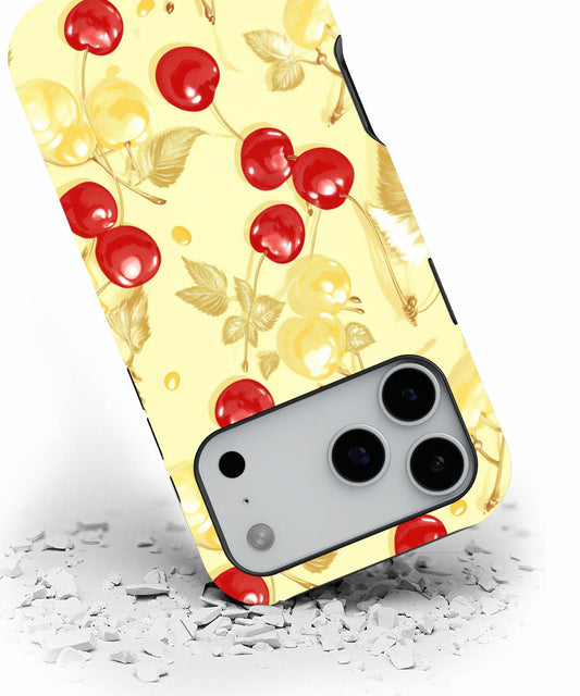 Double-Layer Semi-Handprinted Tough Matte Cherries iPhone Case