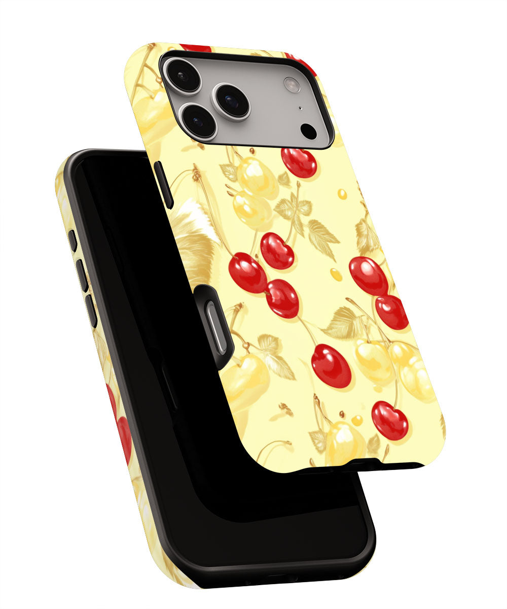 Double-Layer Semi-Handprinted Tough Matte Cherries iPhone Case