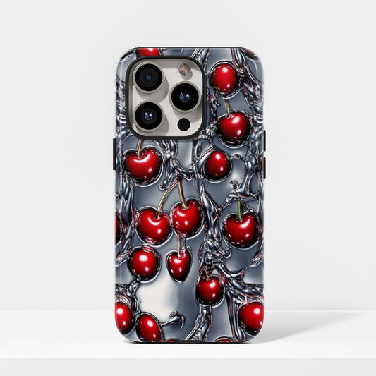 Double-Layer Semi-Handprinted Tough Matte Cherries iPhone Case