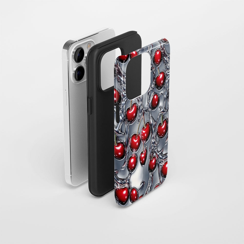 Double-Layer Semi-Handprinted Tough Matte Cherries iPhone Case