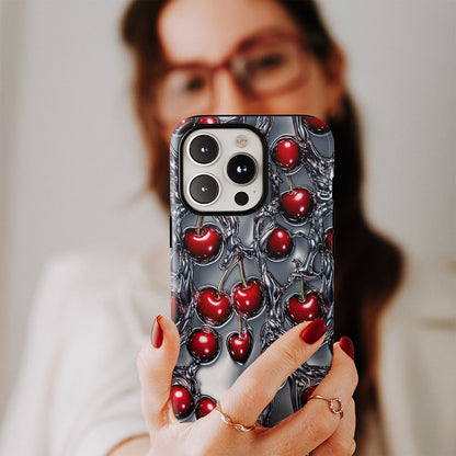 Double-Layer Semi-Handprinted Tough Matte Cherries iPhone Case