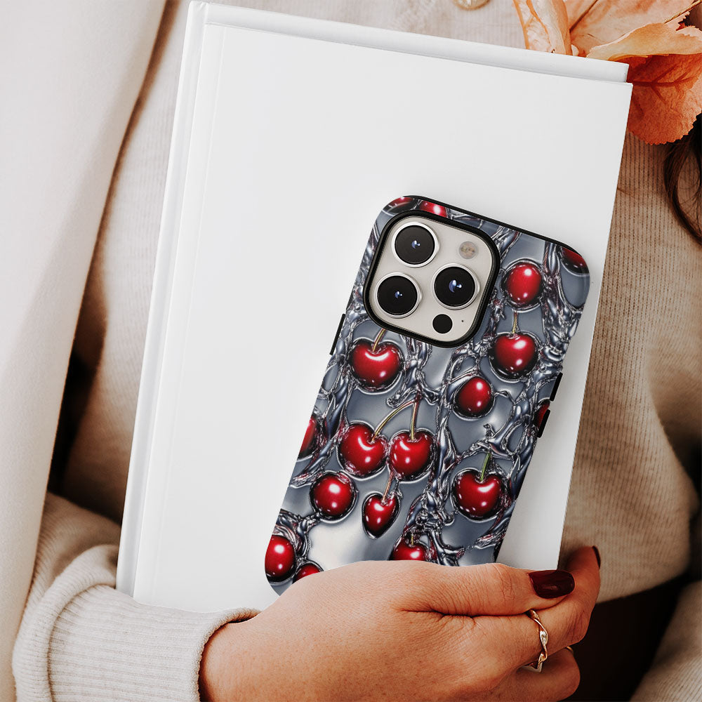 Double-Layer Semi-Handprinted Tough Matte Cherries iPhone Case