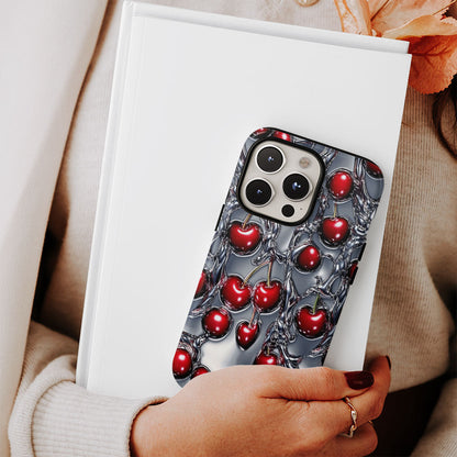 Double-Layer Semi-Handprinted Tough Matte Cherries iPhone Case