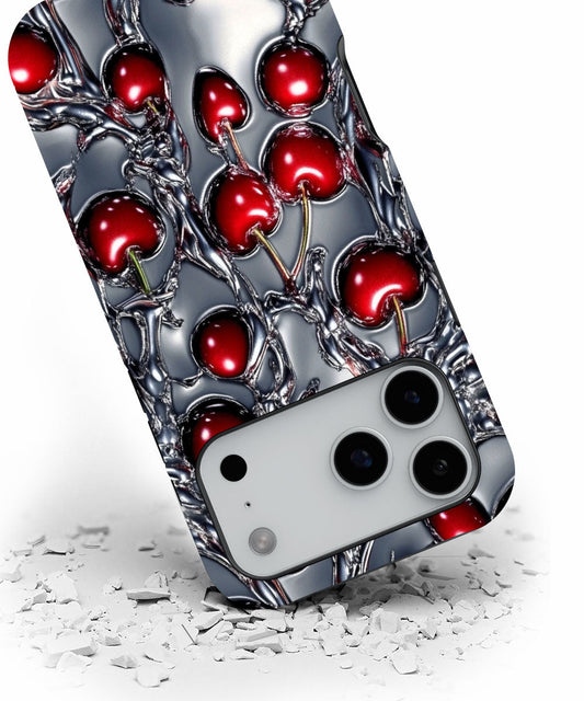 Double-Layer Semi-Handprinted Tough Matte Cherries iPhone Case