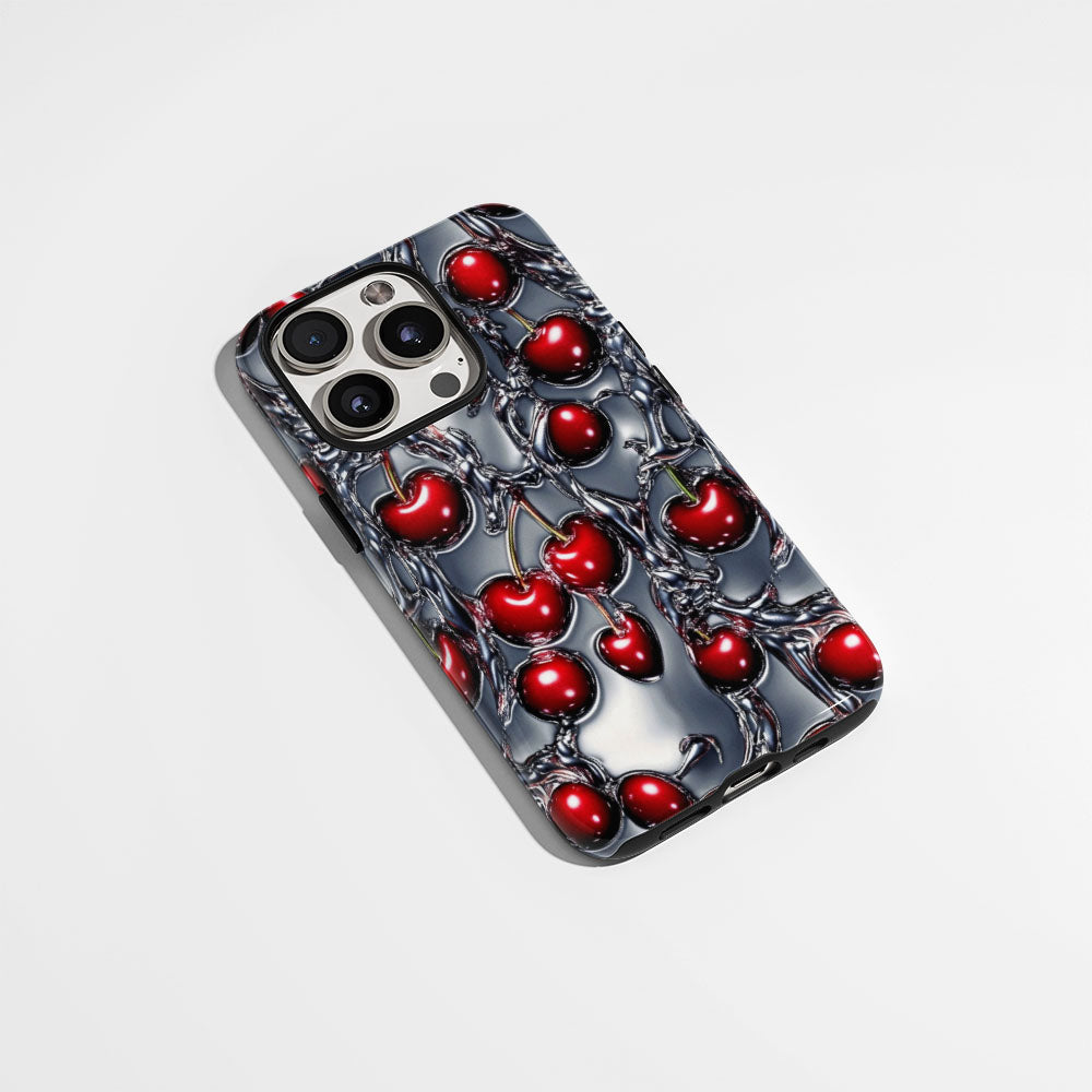 Double-Layer Semi-Handprinted Tough Matte Cherries iPhone Case