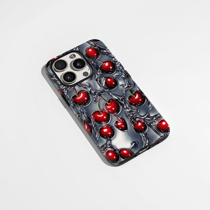 Double-Layer Semi-Handprinted Tough Matte Cherries iPhone Case