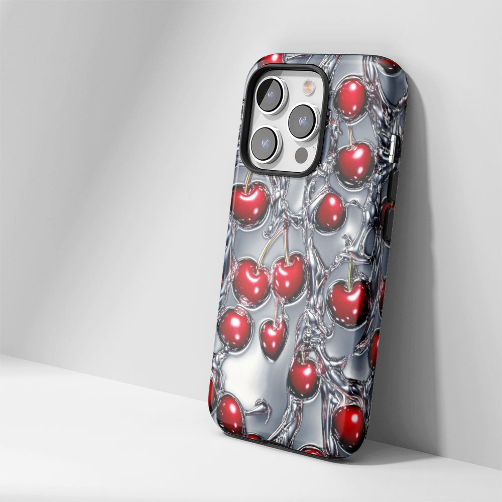 Double-Layer Semi-Handprinted Tough Matte Cherries iPhone Case