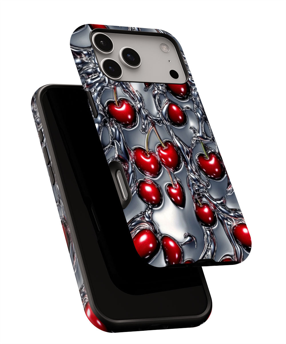 Double-Layer Semi-Handprinted Tough Matte Cherries iPhone Case