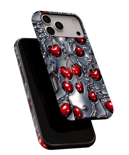 Double-Layer Semi-Handprinted Tough Matte Cherries iPhone Case