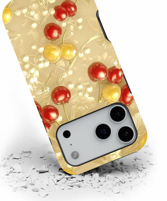 Double-Layer Semi-Handprinted Tough Matte Cherries iPhone Case