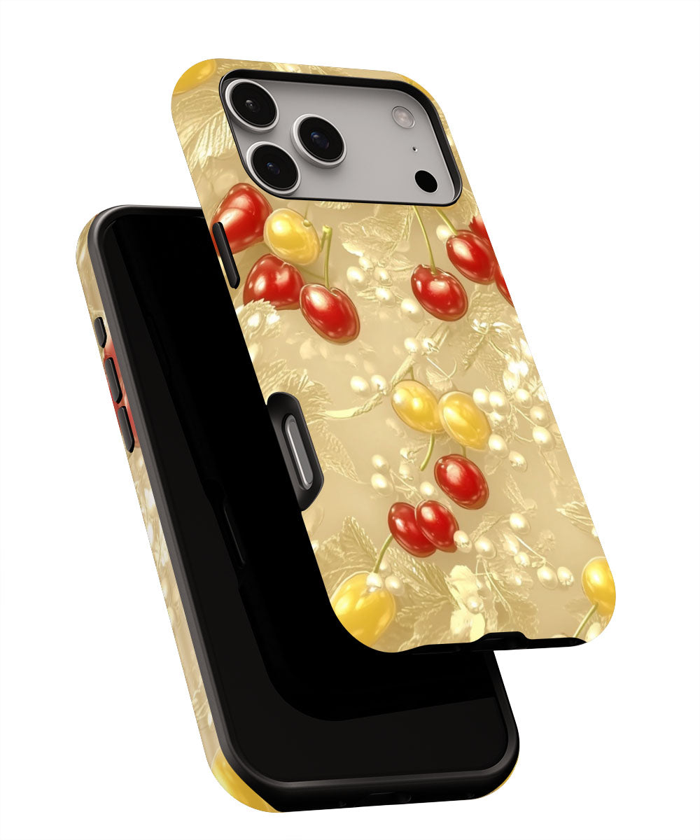 Double-Layer Semi-Handprinted Tough Matte Cherries iPhone Case