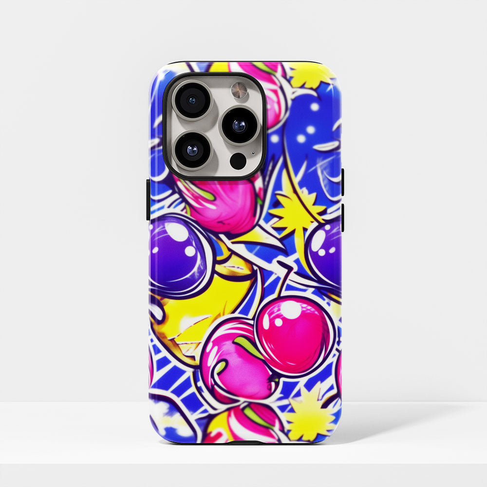 Double-Layer Semi-Handprinted Tough Matte Cherries iPhone Case