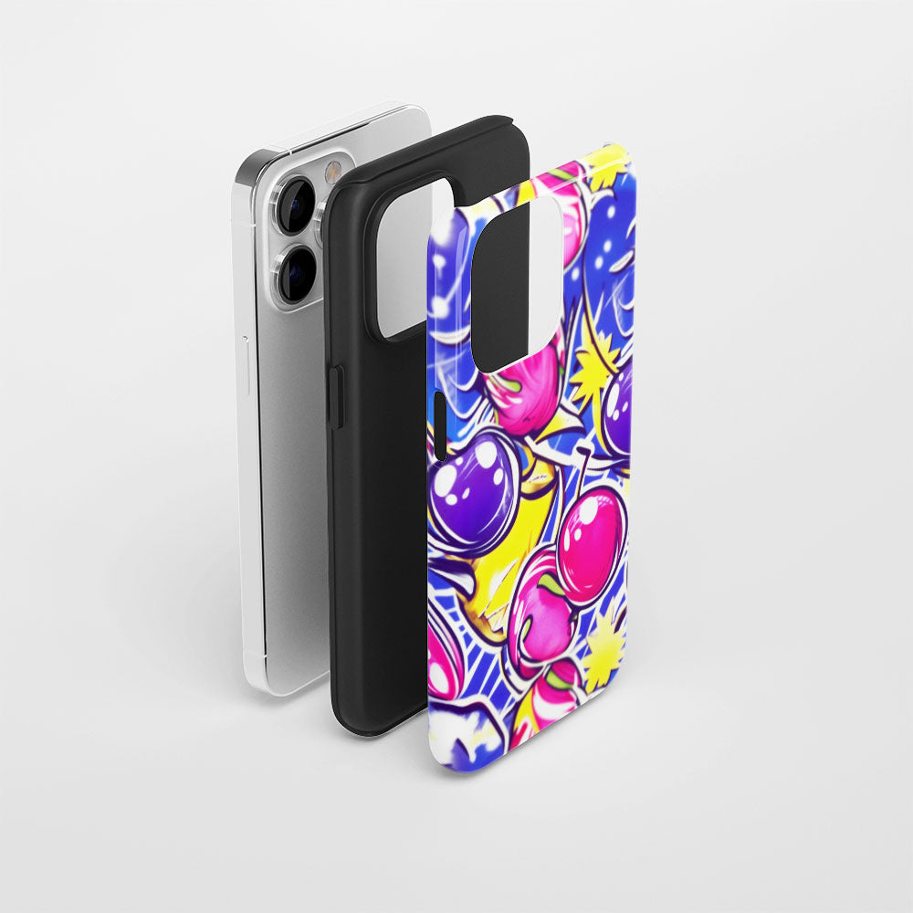 Double-Layer Semi-Handprinted Tough Matte Cherries iPhone Case