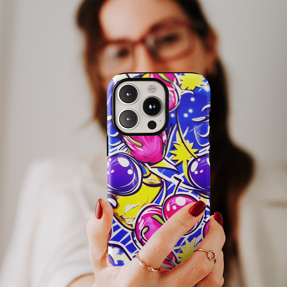 Double-Layer Semi-Handprinted Tough Matte Cherries iPhone Case
