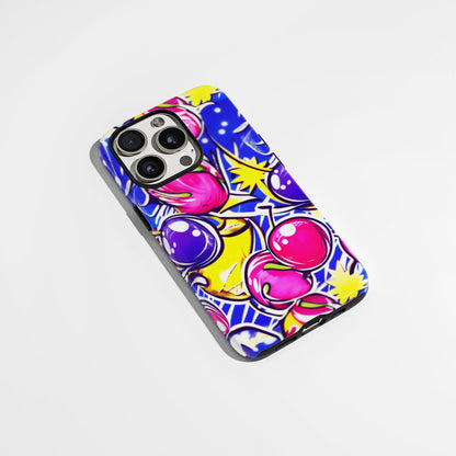 Double-Layer Semi-Handprinted Tough Matte Cherries iPhone Case