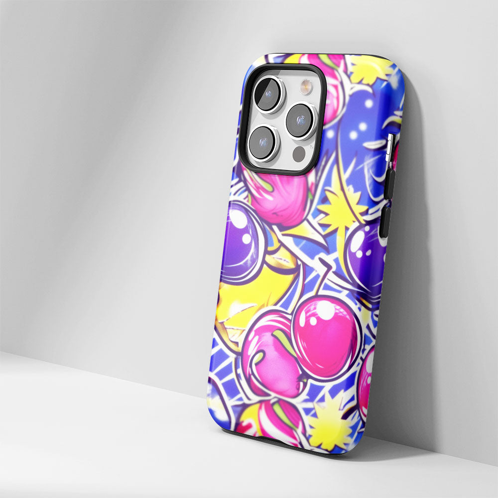 Double-Layer Semi-Handprinted Tough Matte Cherries iPhone Case