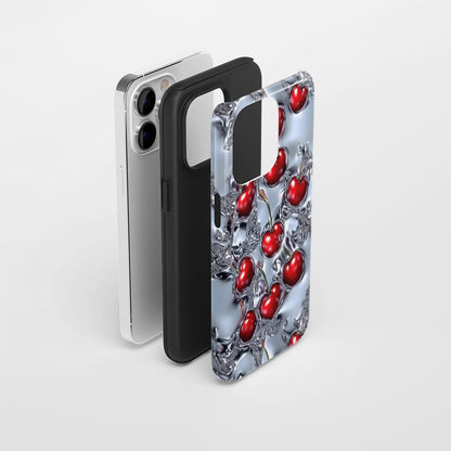 Double-Layer Semi-Handprinted Tough Matte Cherries iPhone Case