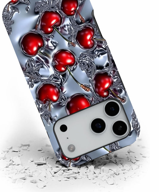 Double-Layer Semi-Handprinted Tough Matte Cherries iPhone Case