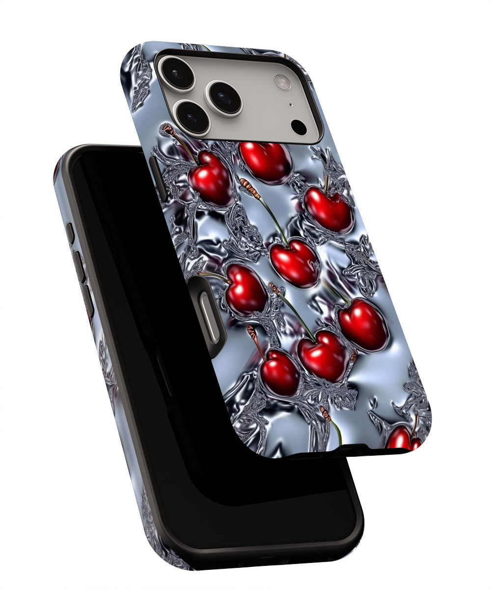 Double-Layer Semi-Handprinted Tough Matte Cherries iPhone Case