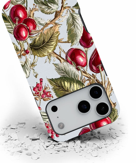 Double-Layer Semi-Handprinted Tough Matte Cherries iPhone Case
