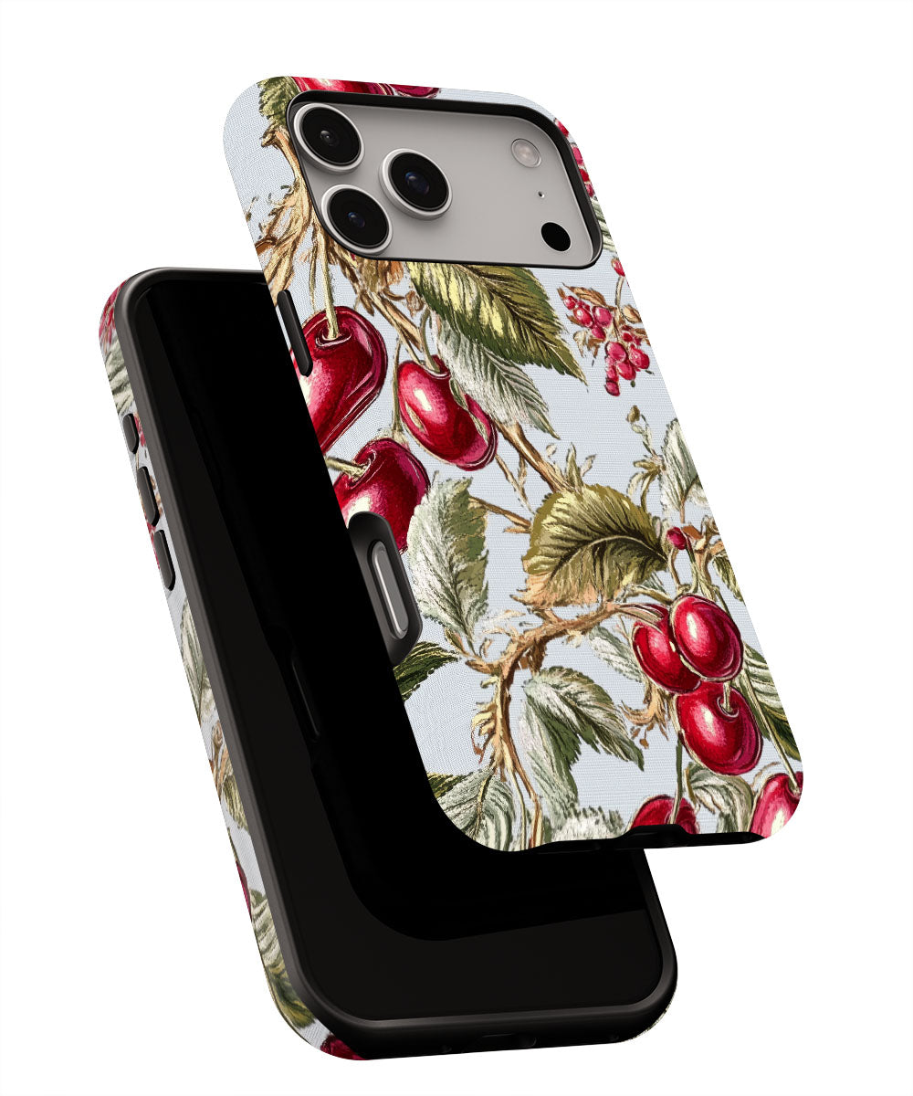 Double-Layer Semi-Handprinted Tough Matte Cherries iPhone Case