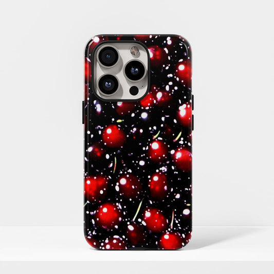 Double-Layer Semi-Handprinted Tough Matte Cherries iPhone Case