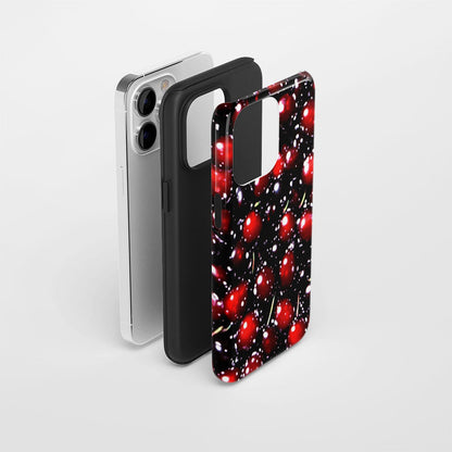Double-Layer Semi-Handprinted Tough Matte Cherries iPhone Case