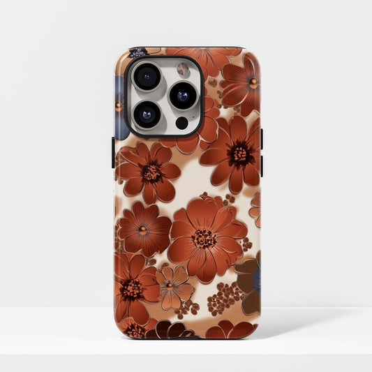 Double-Layer Semi-Handprinted Tough Matte Flowers iPhone Case