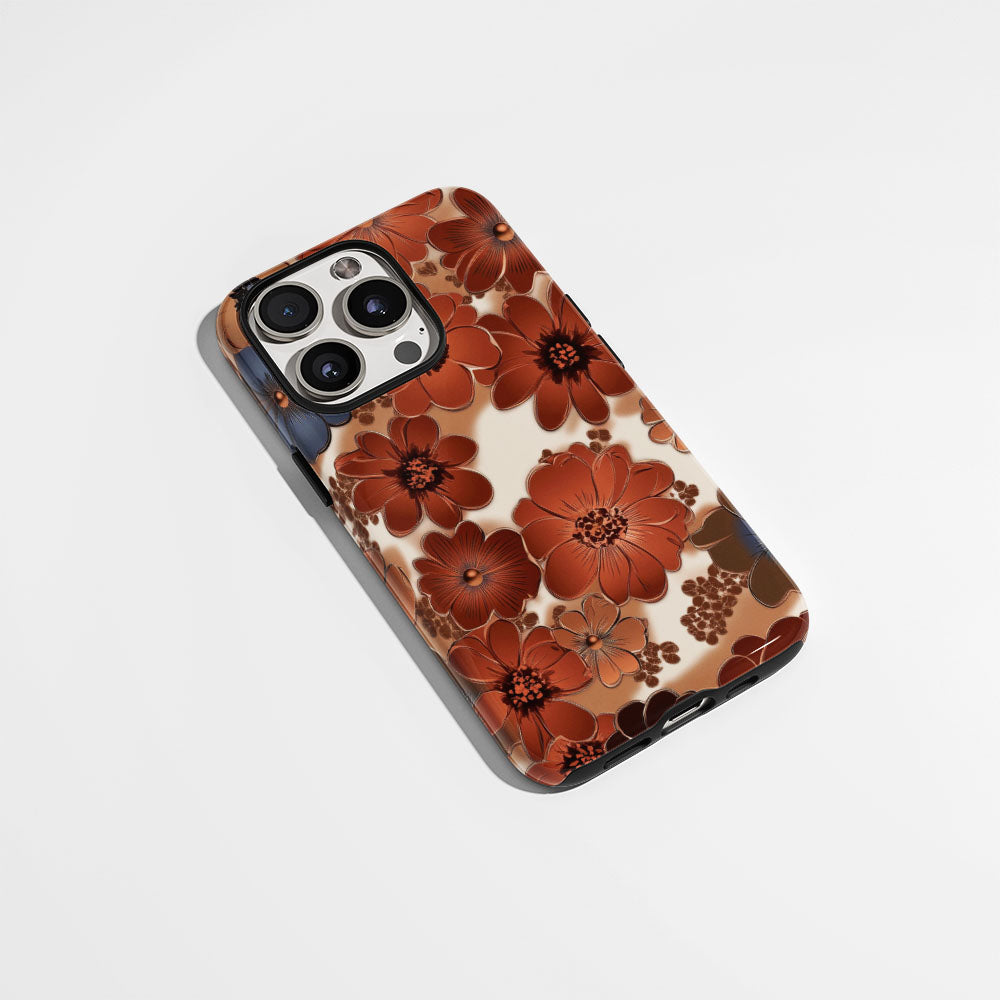 Double-Layer Semi-Handprinted Tough Matte Flowers iPhone Case