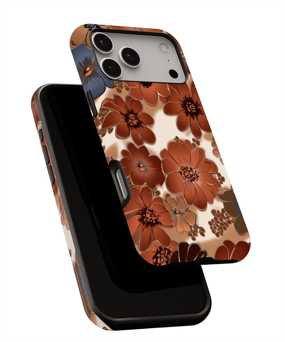 Double-Layer Semi-Handprinted Tough Matte Flowers iPhone Case