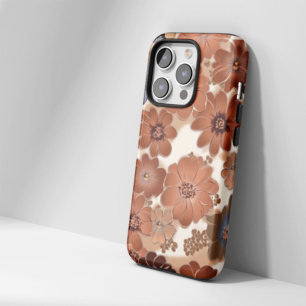 Double-Layer Semi-Handprinted Tough Matte Flowers iPhone Case