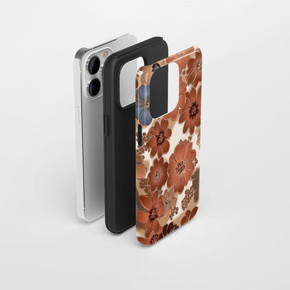 Double-Layer Semi-Handprinted Tough Matte Flowers iPhone Case