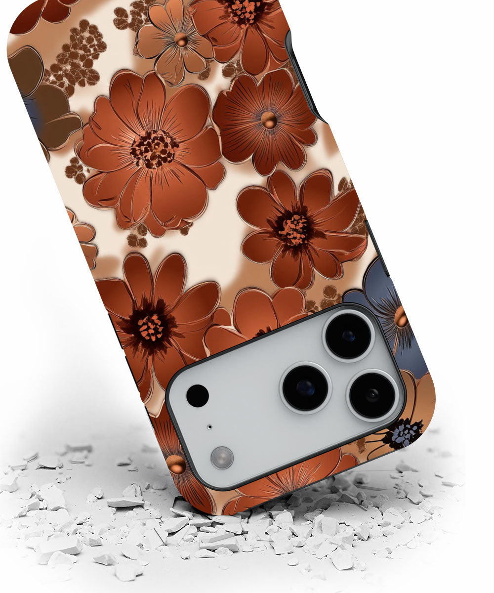 Double-Layer Semi-Handprinted Tough Matte Flowers iPhone Case