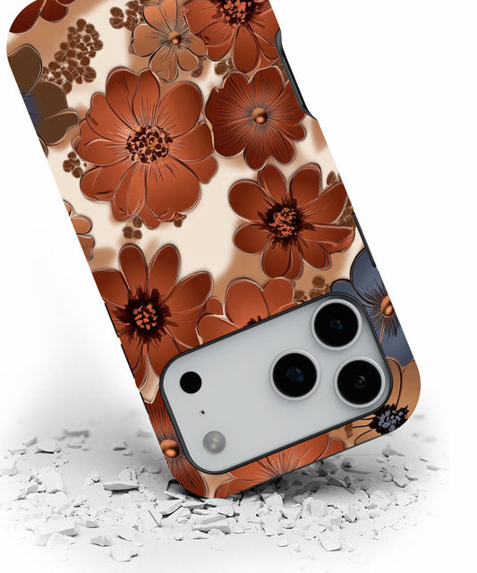 Double-Layer Semi-Handprinted Tough Matte Flowers iPhone Case