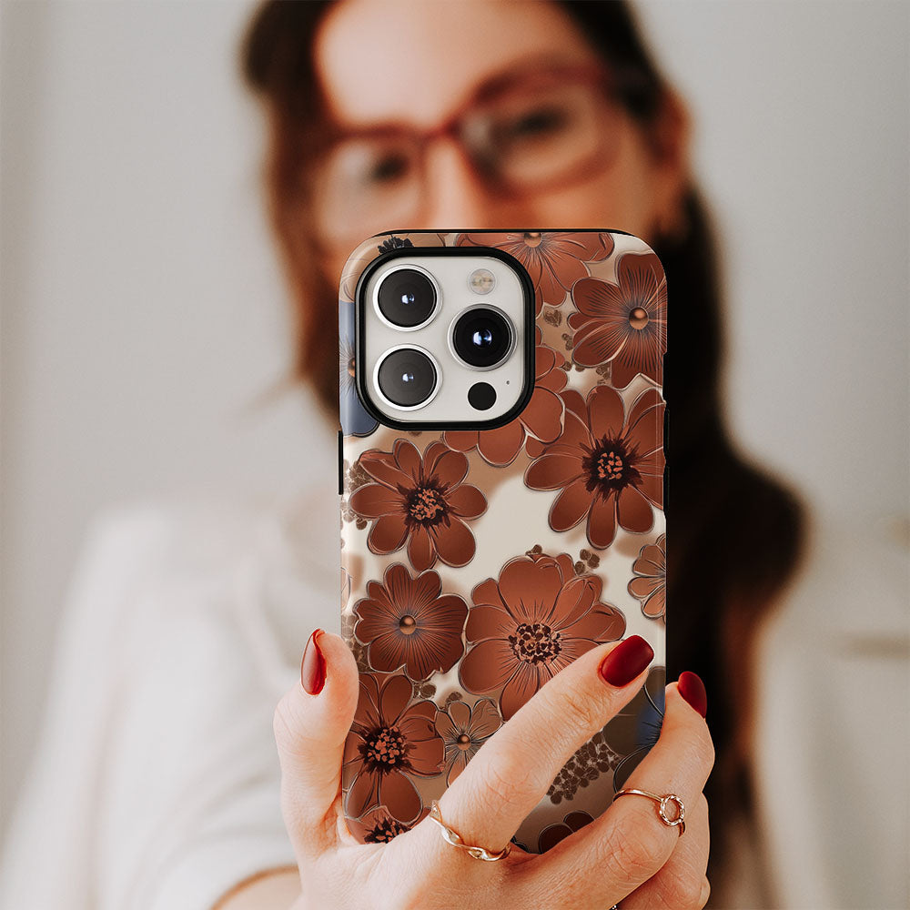 Double-Layer Semi-Handprinted Tough Matte Flowers iPhone Case