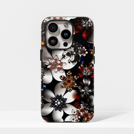 Double-Layer Semi-Handprinted Tough Matte Flowers iPhone Case