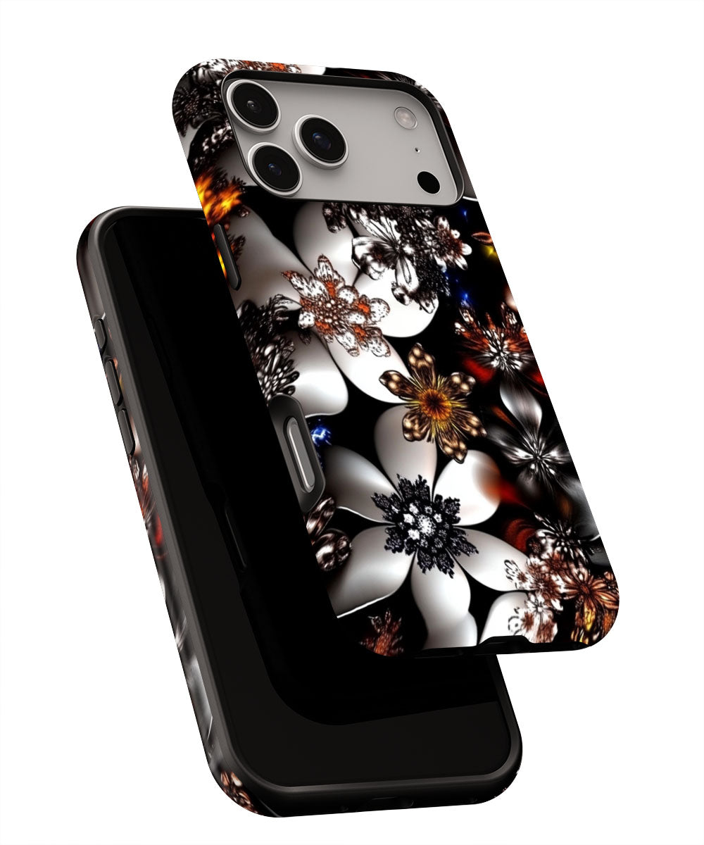 Double-Layer Semi-Handprinted Tough Matte Flowers iPhone Case