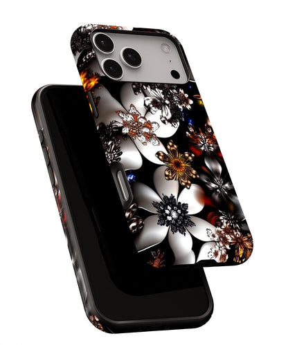 Double-Layer Semi-Handprinted Tough Matte Flowers iPhone Case