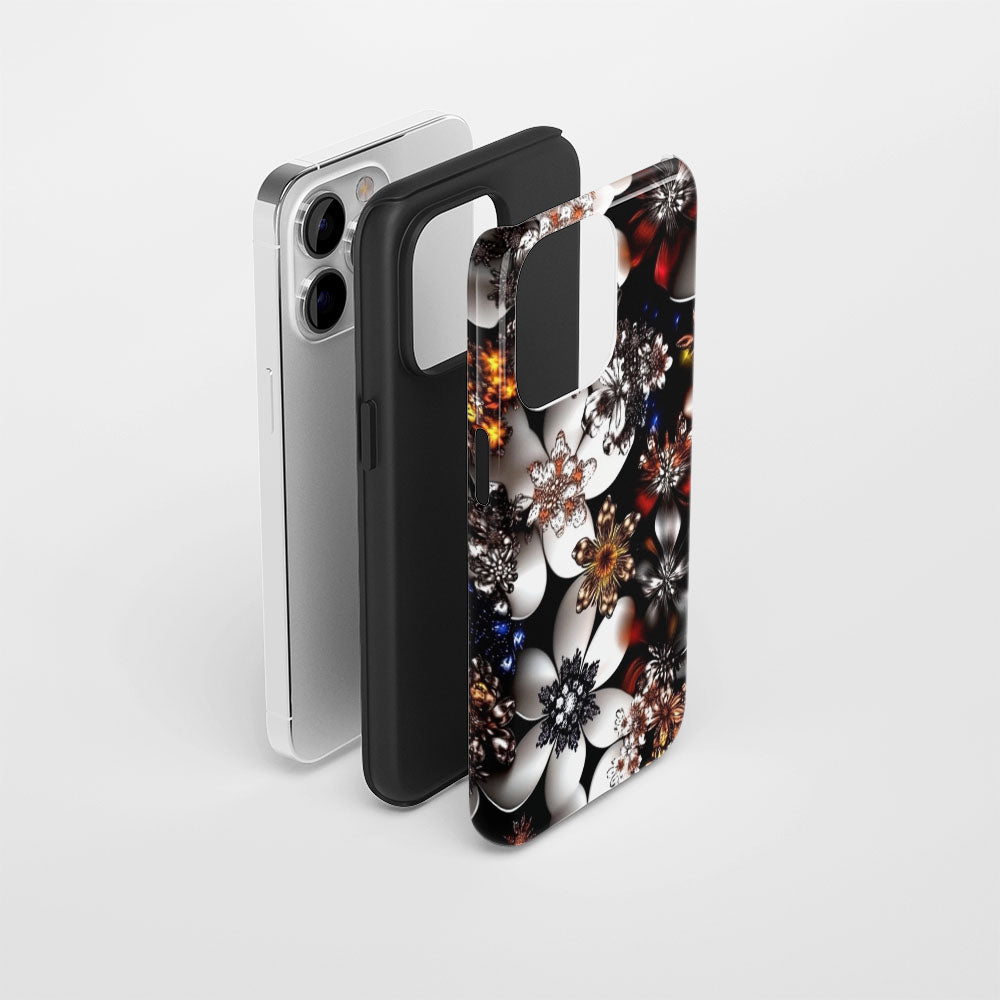 Double-Layer Semi-Handprinted Tough Matte Flowers iPhone Case