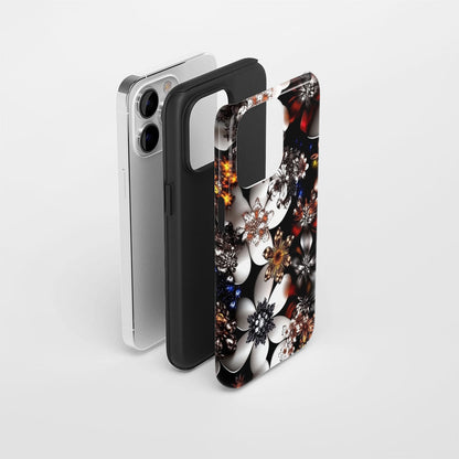Double-Layer Semi-Handprinted Tough Matte Flowers iPhone Case
