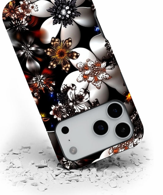 Double-Layer Semi-Handprinted Tough Matte Flowers iPhone Case