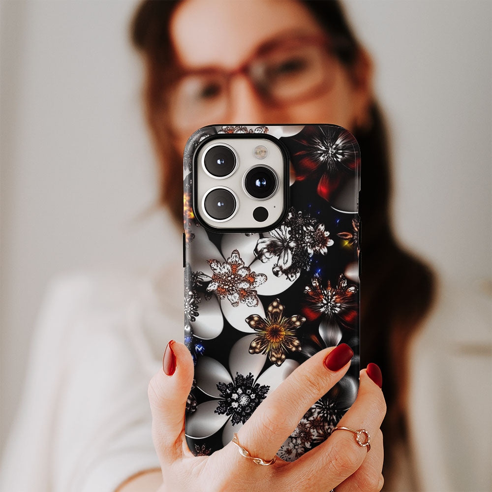 Double-Layer Semi-Handprinted Tough Matte Flowers iPhone Case