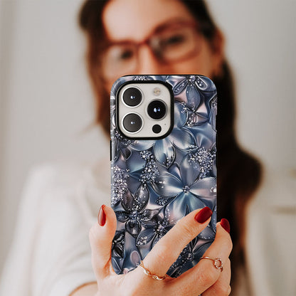 Double-Layer Semi-Handprinted Tough Matte Flowers iPhone Case