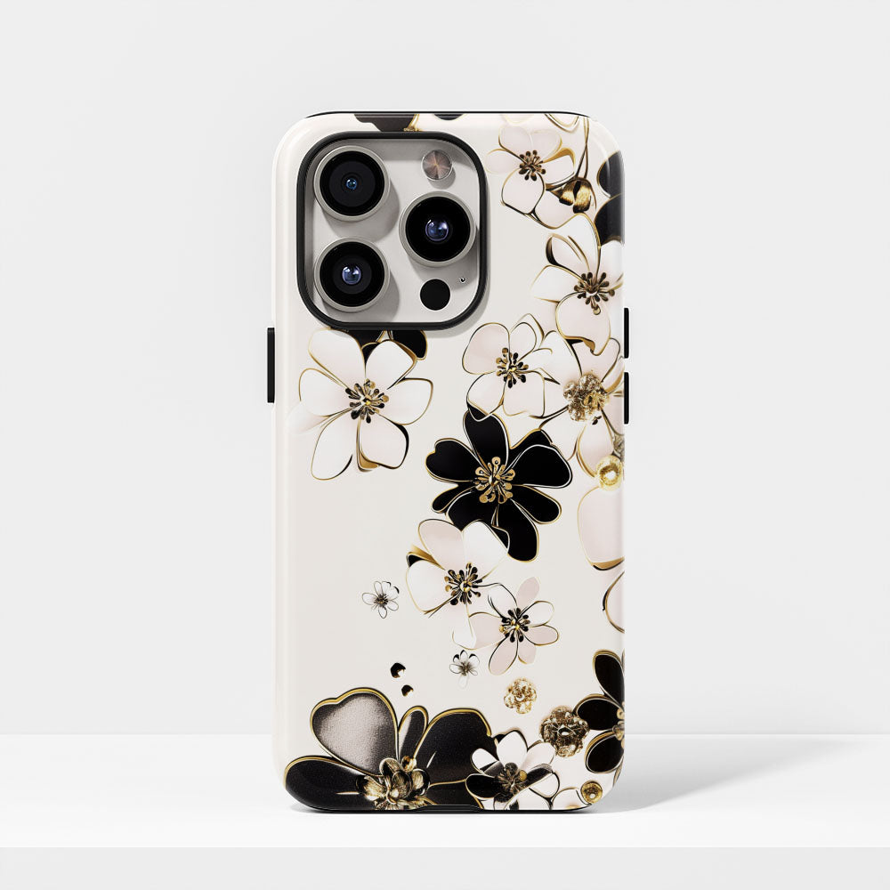 Double-Layer Semi-Handprinted Tough Matte Flowers iPhone Case