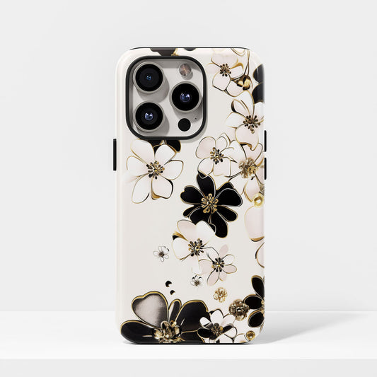 Double-Layer Semi-Handprinted Tough Matte Flowers iPhone Case