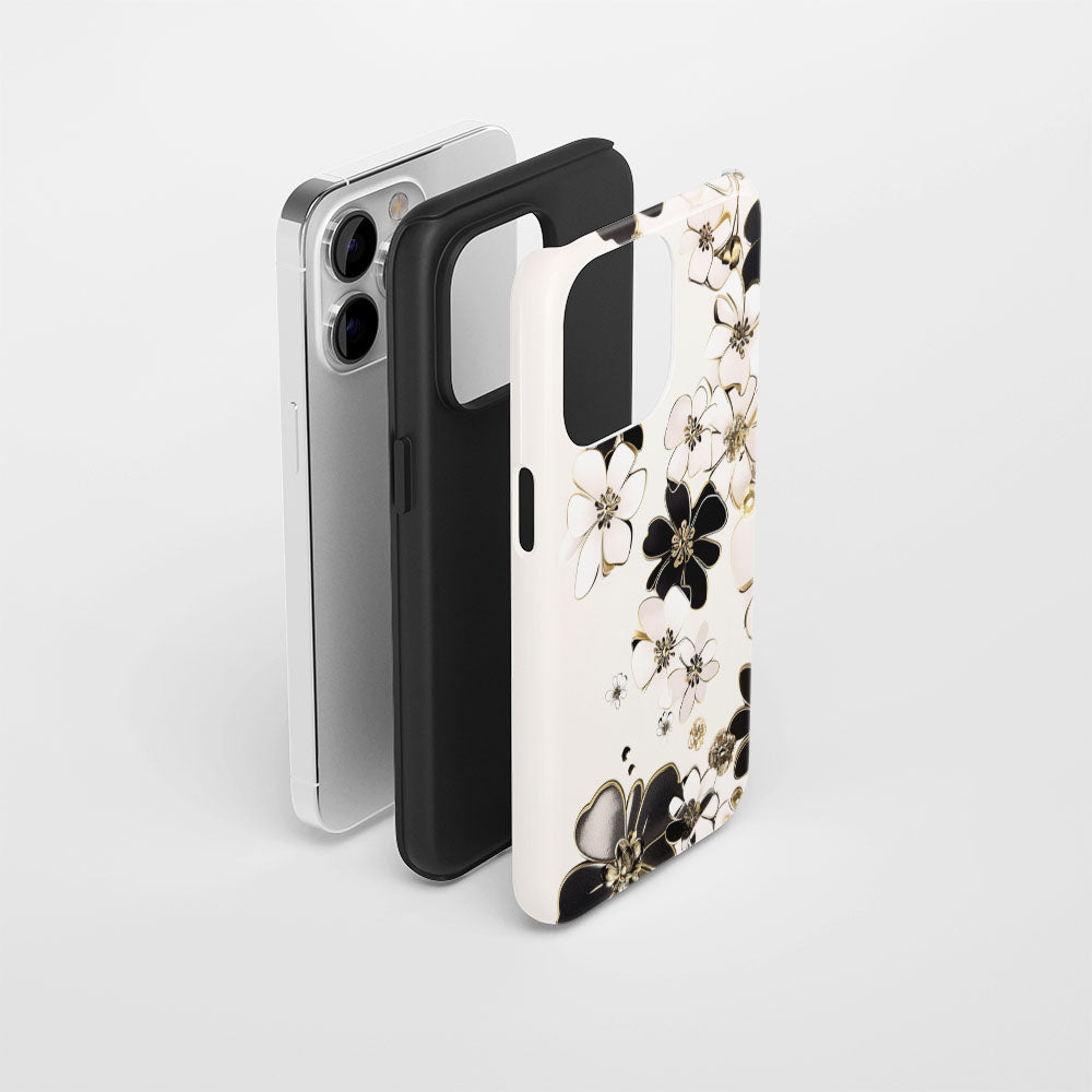 Double-Layer Semi-Handprinted Tough Matte Flowers iPhone Case
