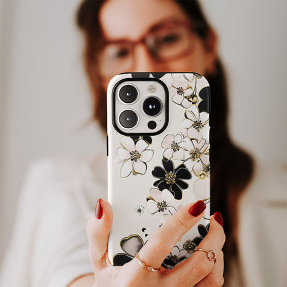 Double-Layer Semi-Handprinted Tough Matte Flowers iPhone Case