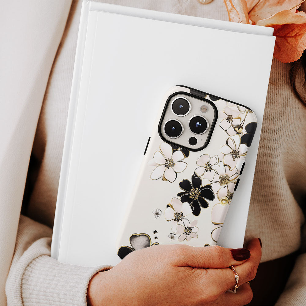 Double-Layer Semi-Handprinted Tough Matte Flowers iPhone Case
